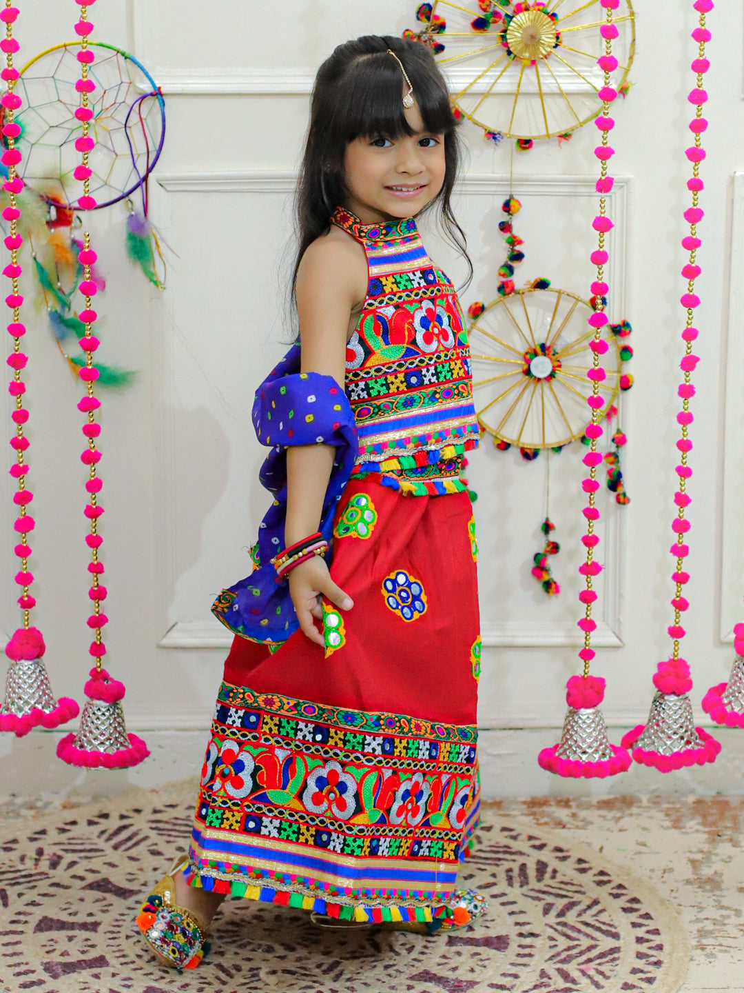 Cotton Lehenga Choli Set for Kids - Red | BN23LC41RDA | DesiQlo