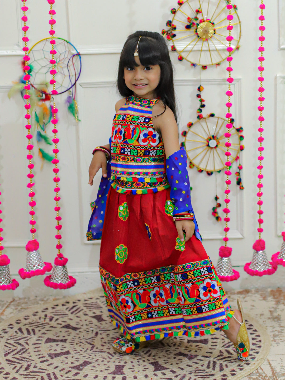 Cotton Lehenga Choli Set for Kids - Red | BN23LC41RDA | DesiQlo