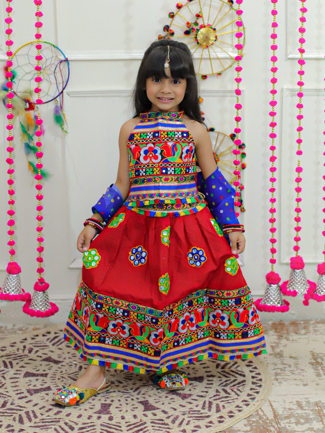 Cotton Lehenga Choli Set for Kids - Red | BN23LC41RDA | DesiQlo