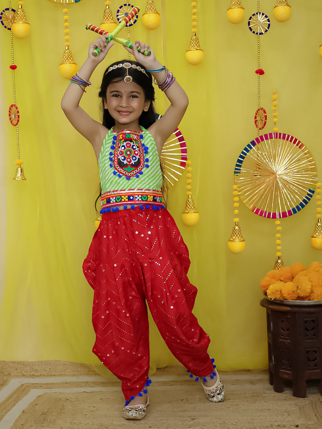 Indo Western Set for Girls - Green | BN25IW03GRA | DesiQlo