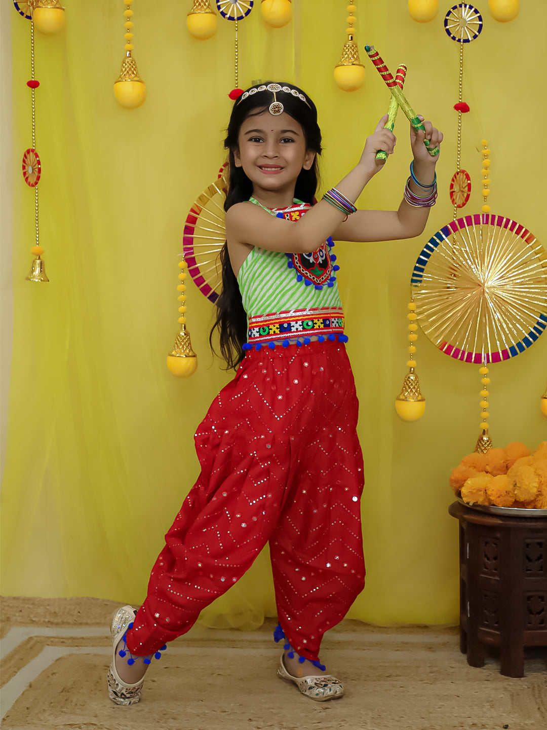 Indo Western Set for Girls - Green | BN25IW03GRA | DesiQlo