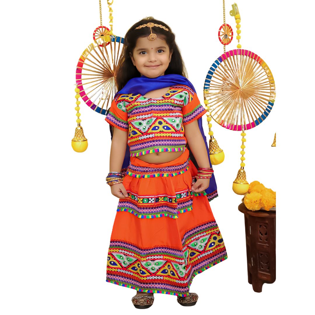 Lehenga Choli Set for Girls - Orange | BN25LCO7ORA | DesiQlo