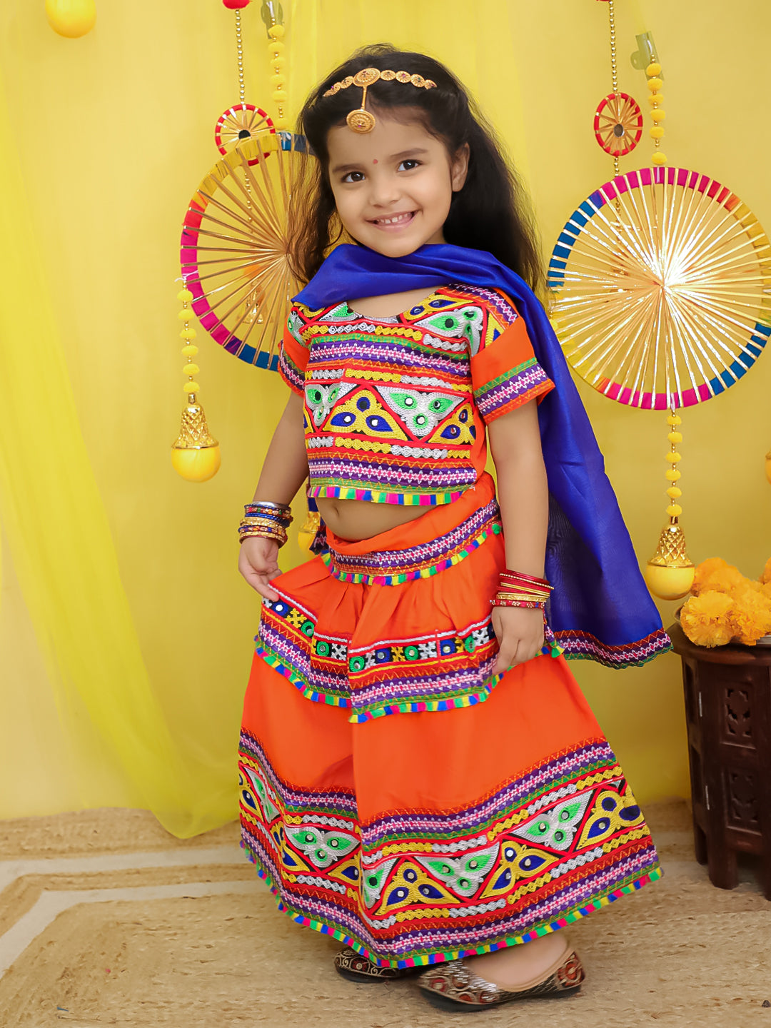Lehenga Choli Set for Girls - Orange | BN25LCO7ORA | DesiQlo
