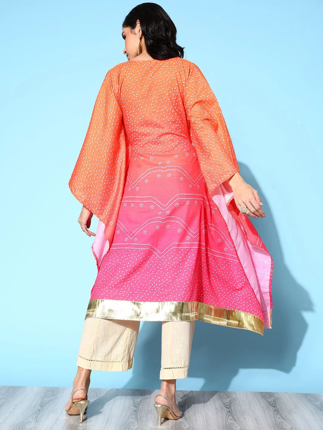 Orange Bandhani Printed Kaftans | Long Kaftan Dresses Online