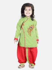 Cotton Flax Dhoti Kurta Set for Kids - Red | BR22DK42RDA