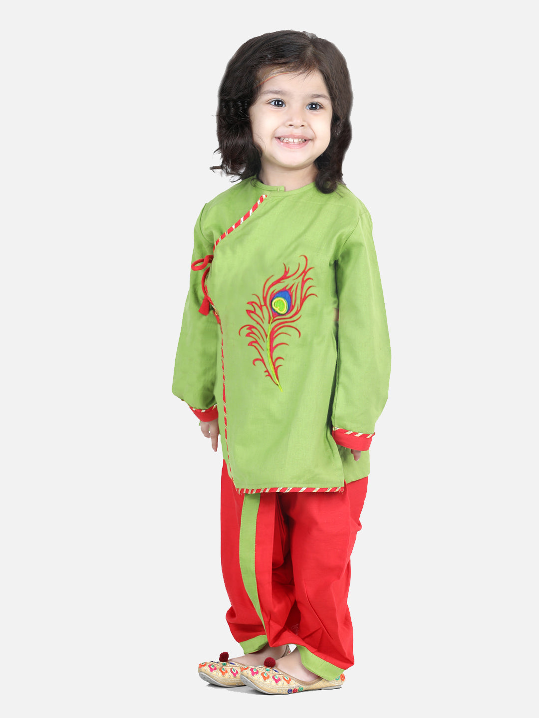Cotton Flax Dhoti Kurta Set for Kids - Red | BR22DK42RDA | DesiQlo