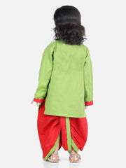 Cotton Flax Dhoti Kurta Set for Kids - Red | BR22DK42RDA