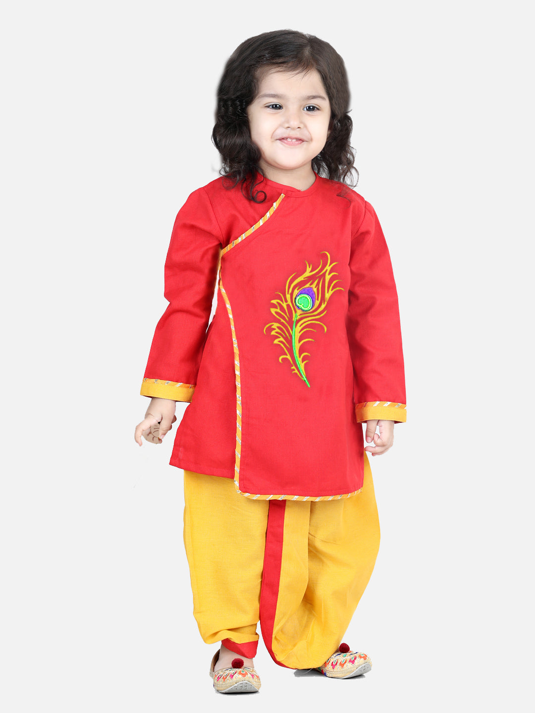 Cotton Flax Dhoti Kurta Set for Kids - Red | BR22DK42RDA | DesiQlo