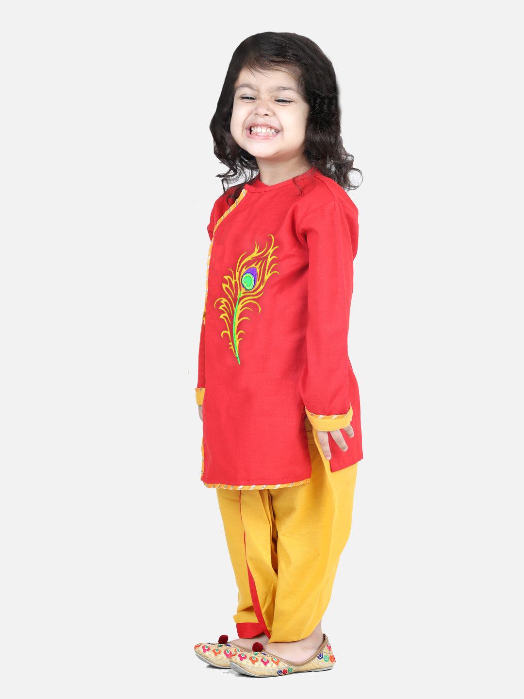 Cotton Flax Dhoti Kurta Set for Kids - Red | BR22DK42RDA | DesiQlo
