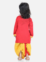 Cotton Flax Dhoti Kurta Set for Kids - Red | BR22DK42RDA