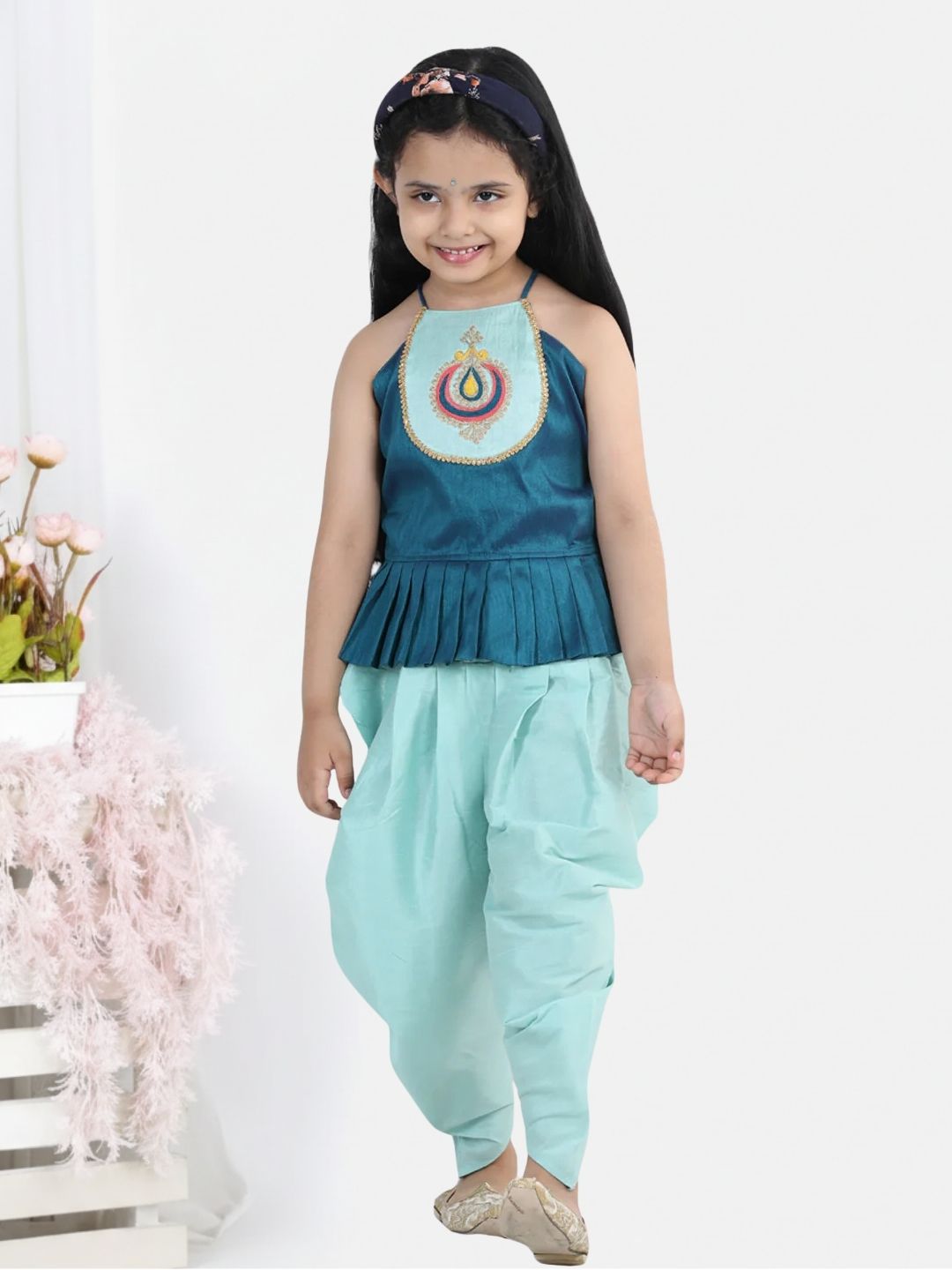 Silk Blend Ethnic Suit Set for Girls - Blue | BR22IW30BLA