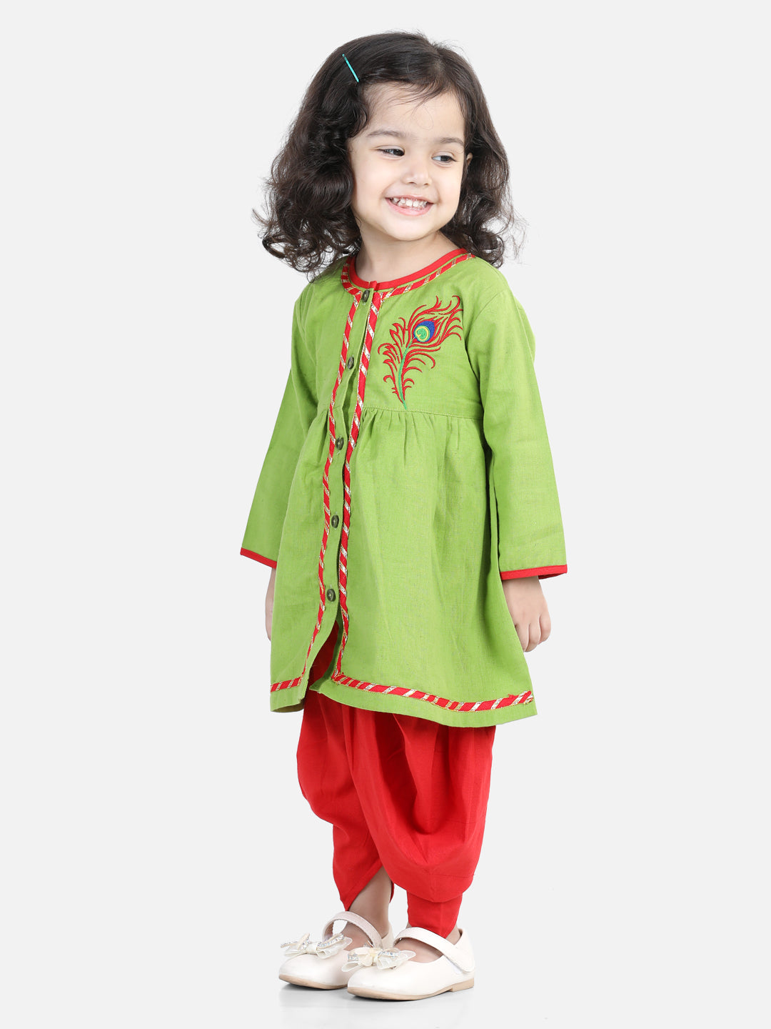 Cotton Ethnic Clothing Set for Girls - Green | BR22IW34GRA | DesiQlo