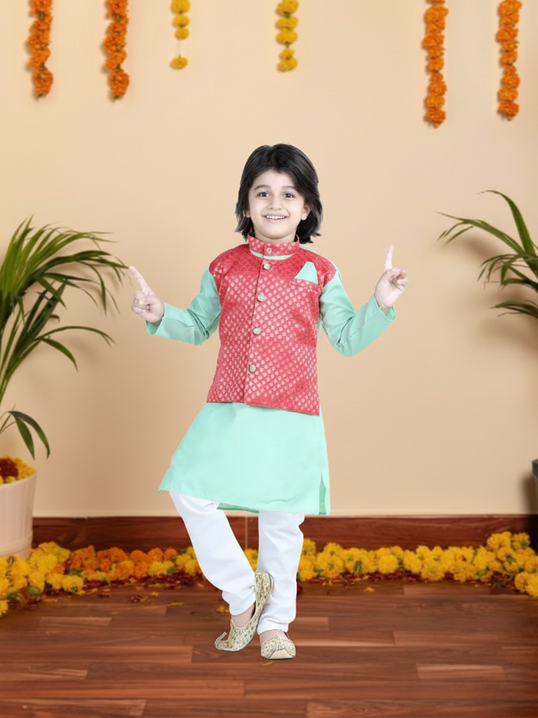 Cotton Kurta Pajama Set for Boys - Green | BR22KP28GRB