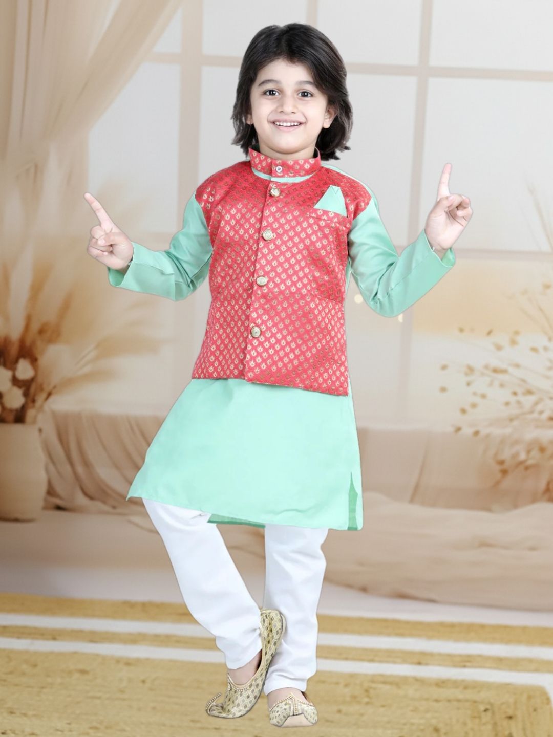 Cotton Kurta Pajama Set for Boys - Green | BR22KP28GRB | DesiQlo
