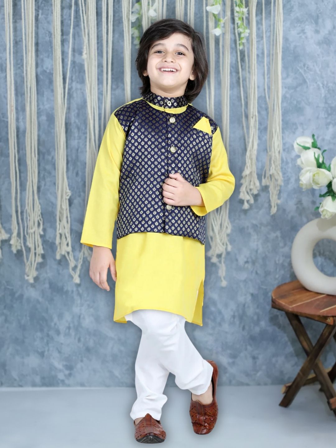 Cotton Kurta Pajama Set for Boys - 3-4 Y | BR22KP28YWB | DesiQlo