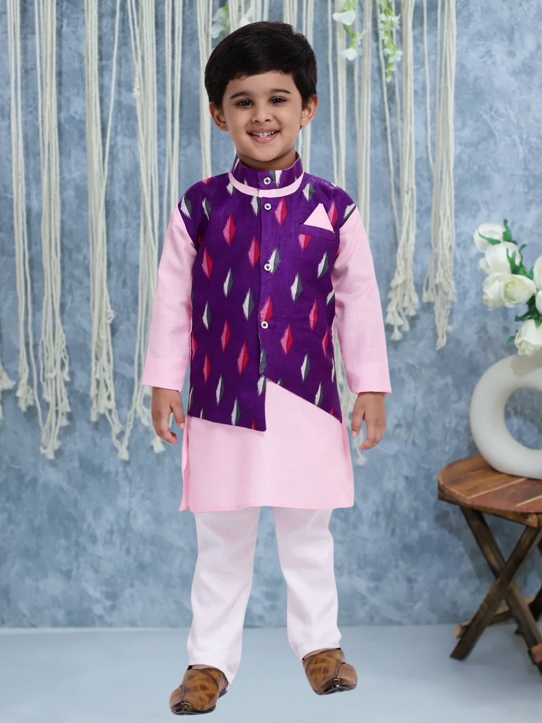 Cotton Kurta Pajama Set for Kids - Pink | BR22KP30PIB | DesiQlo