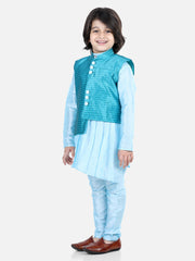 Silk Blend Kurta Pajama Set for Kids - Blue | BR22KP31BLB