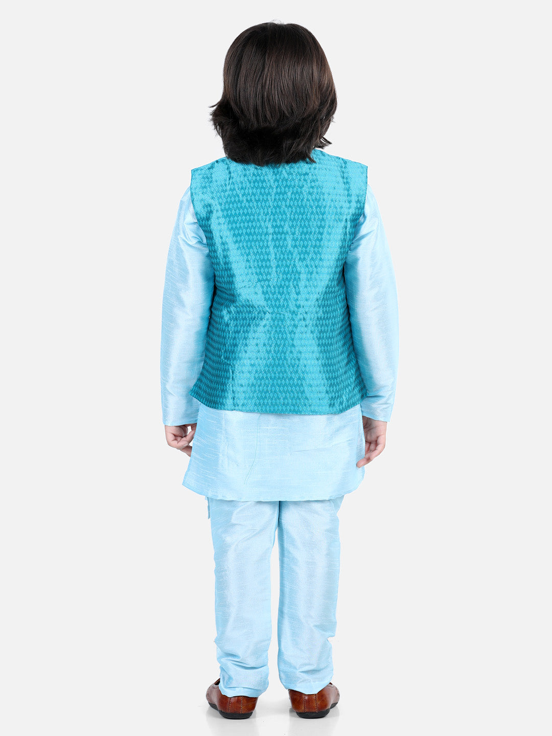 Silk Blend Kurta Pajama Set for Kids - Blue | BR22KP31BLB | DesiQlo