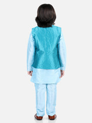 Silk Blend Kurta Pajama Set for Kids - Blue | BR22KP31BLB