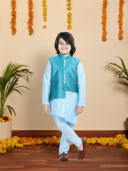 Silk Blend Kurta Pajama Set for Kids - Blue | BR22KP31BLB
