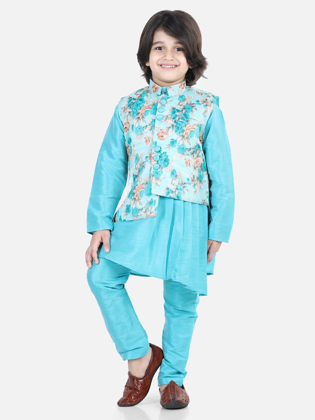 Silk Blend Kurta Pajama Set for Boys - Blue | BR22KP32BLB