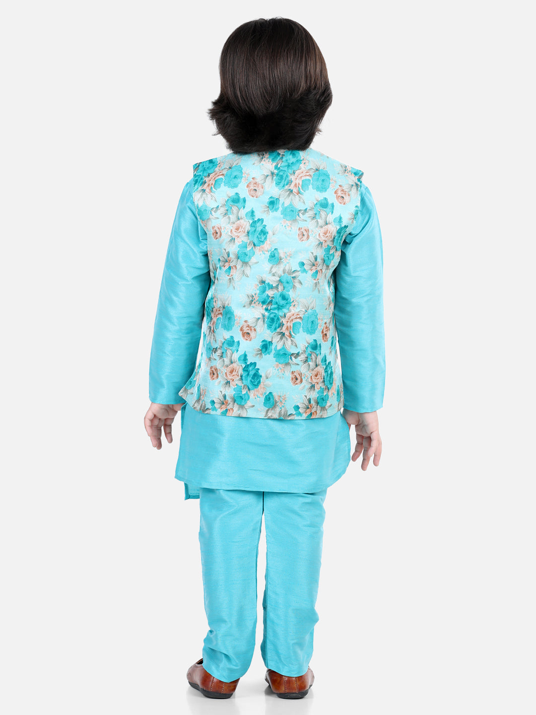 Silk Blend Kurta Pajama Set for Boys - Blue | BR22KP32BLB | DesiQlo