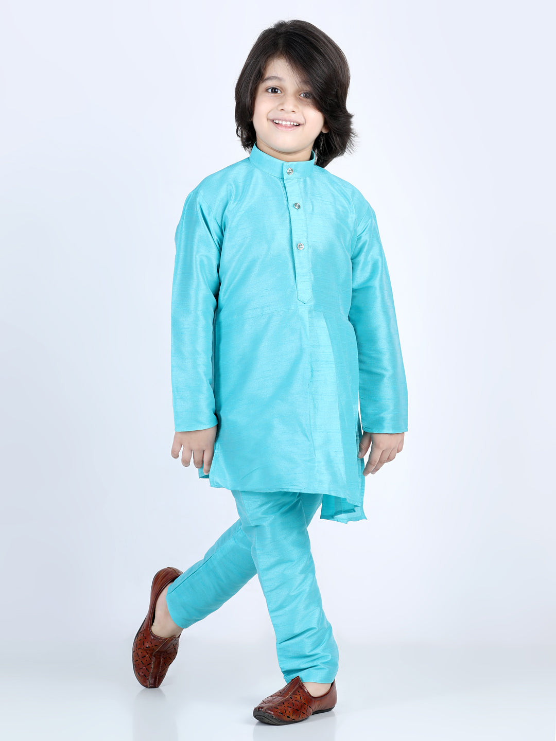 Silk Blend Kurta Pajama Set for Boys - Blue | BR22KP32BLB | DesiQlo