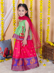 Silk Blend Lehenga Choli Set for Girls - Green | BR22LC36GRC