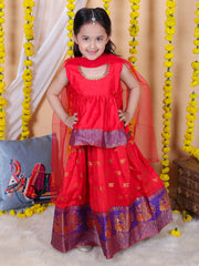 Silk Blend Lehenga Choli Set for Girls - Red | BR22LC36RDC