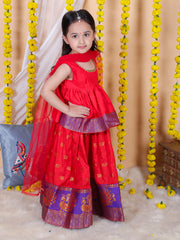 Silk Blend Lehenga Choli Set for Girls - Red | BR22LC36RDC