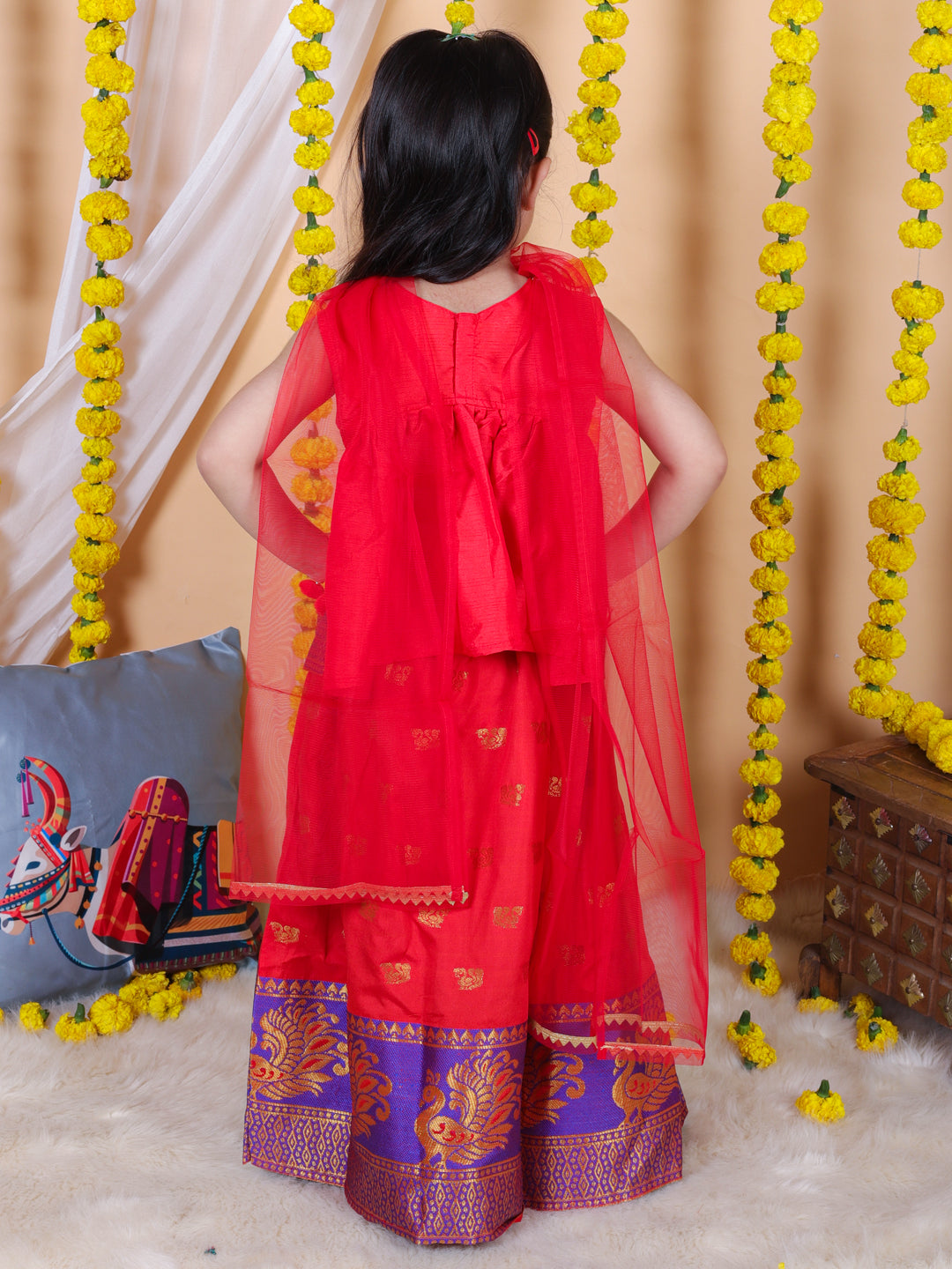 Silk Blend Lehenga Choli Set for Girls - Red | BR22LC36RDC | DesiQlo