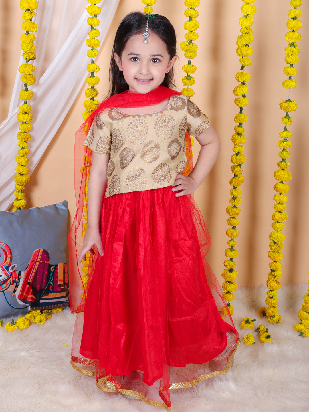 Jacquard Lehenga Choli Set for Girls - White | BR22LC41WHC
