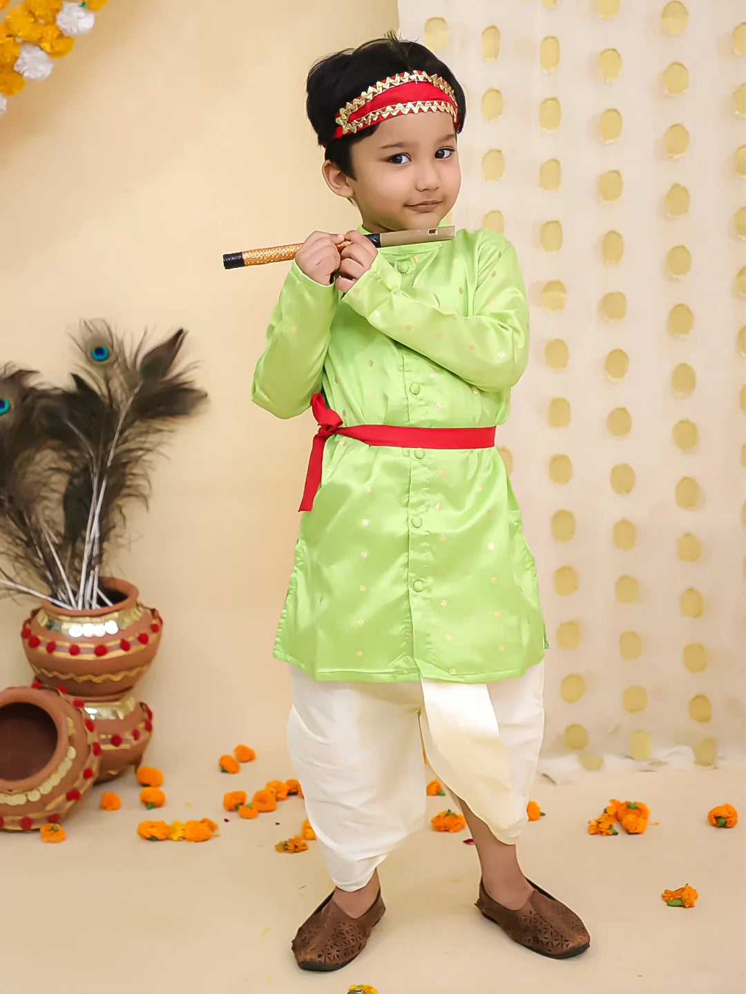 Dhoti Kurta Set for Boys - Green | BR23DK47GRC | DesiQlo