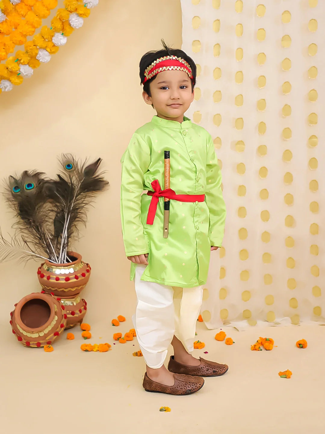 Dhoti Kurta Set for Boys - Green | BR23DK47GRC | DesiQlo