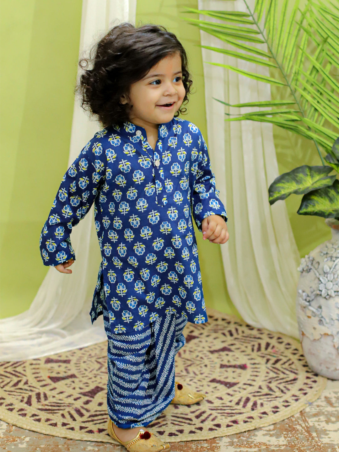 Cotton Dhoti Kurta Set for Boys - Indigo | BR23DK50INA | DesiQlo