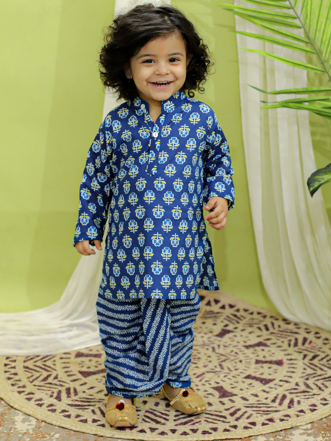 Cotton Dhoti Kurta Set for Boys - Indigo | BR23DK50INA