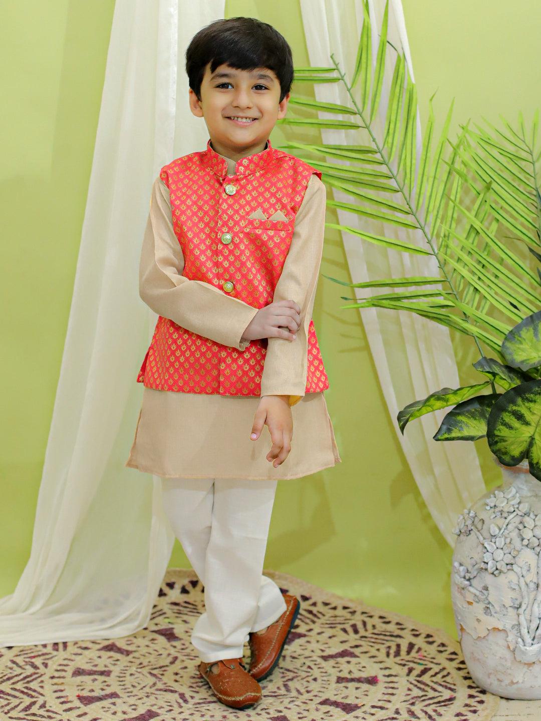 Kurta Pajama Set for Boys - Coral | BR23KP51CLB | DesiQlo
