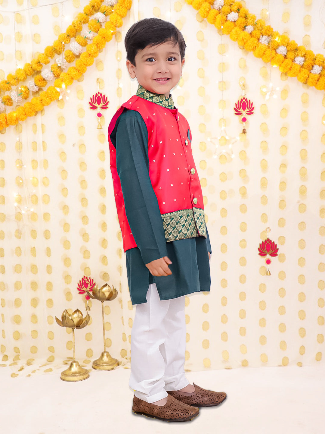 Cotton Kurta Pajama Set for Boys - Green | BR23KP52PIC | DesiQlo