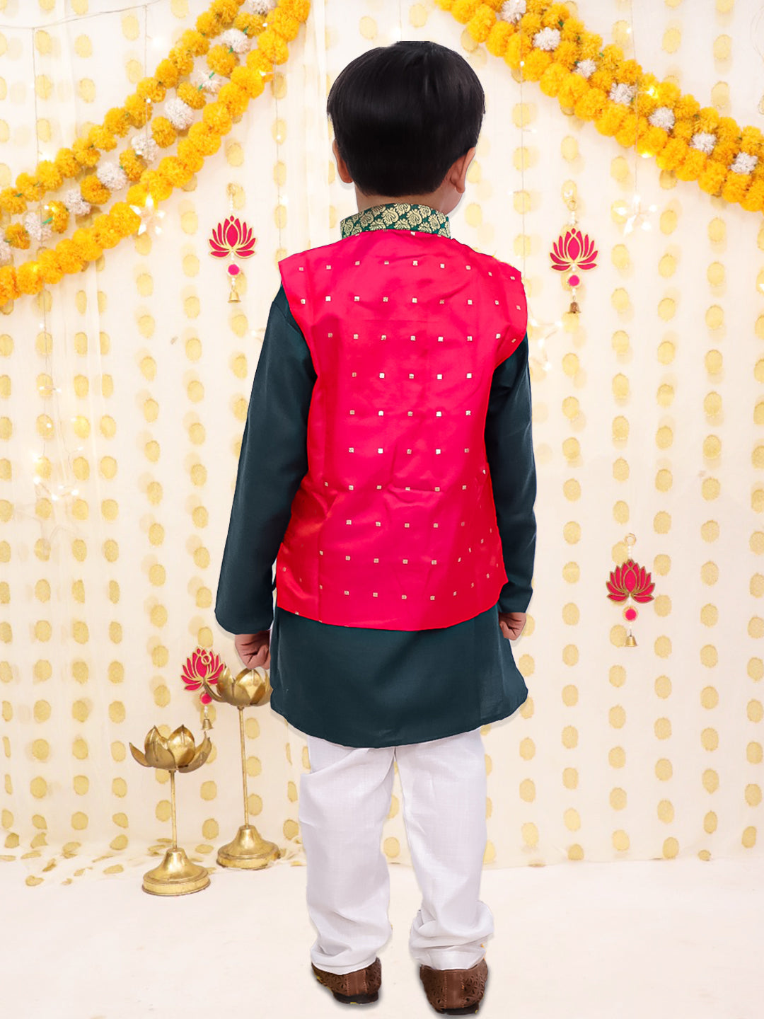 Cotton Kurta Pajama Set for Boys - Green | BR23KP52PIC | DesiQlo