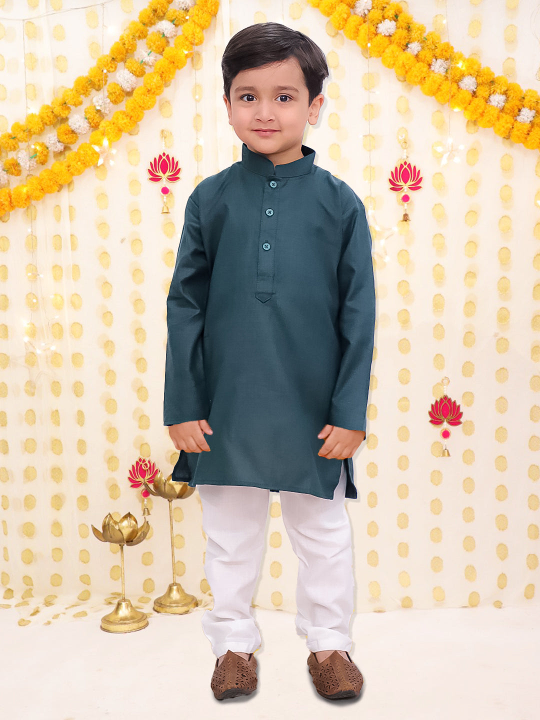 Cotton Kurta Pajama Set for Boys - Green | BR23KP52PIC | DesiQlo