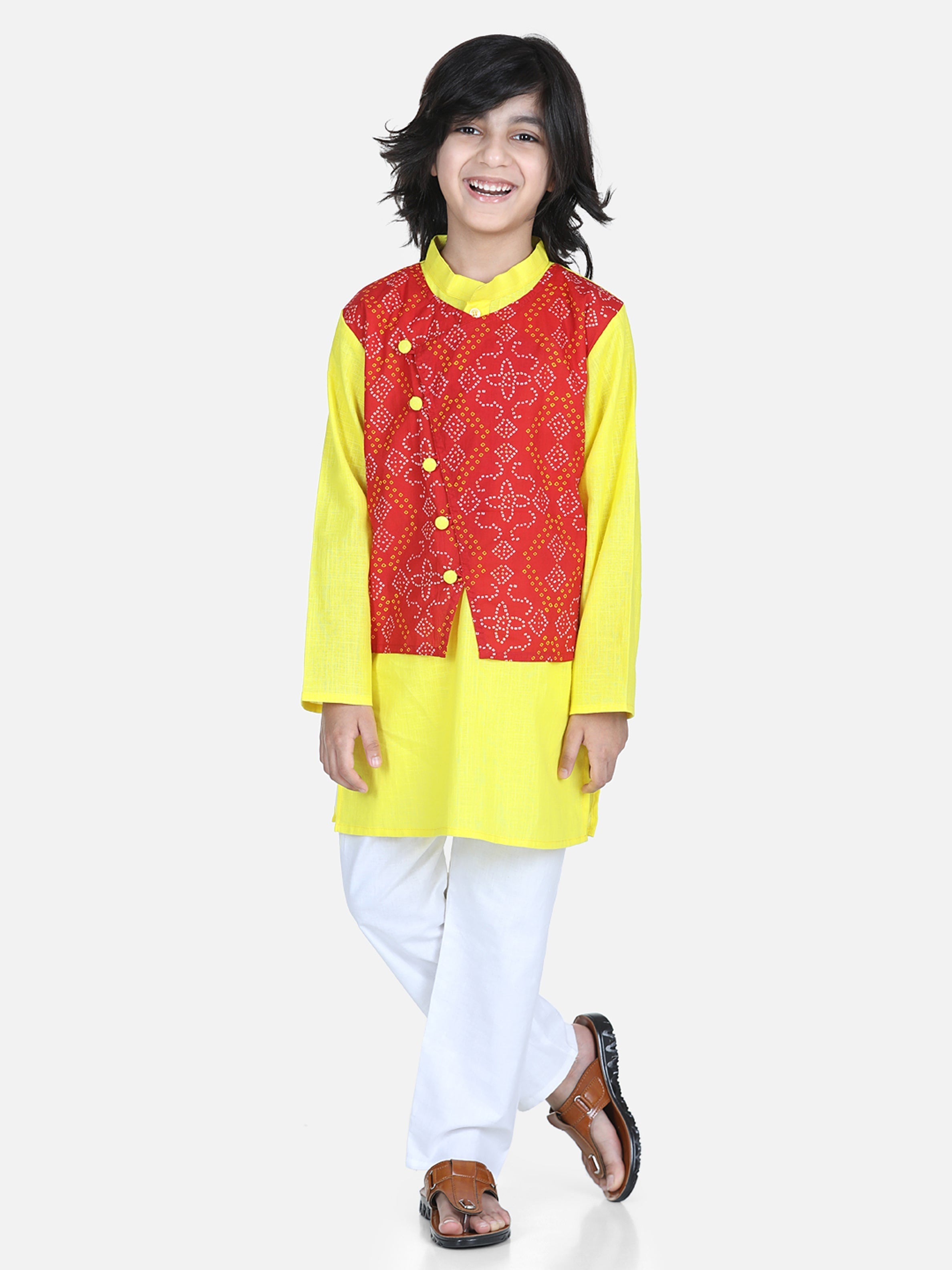 Cotton Kurta Pajama Set for Boys - Red | BR23KP57RDA | DesiQlo