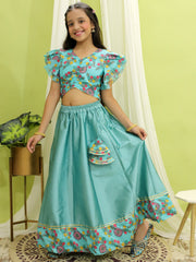 Chanderi Lehenga Choli Set for Girls - Blue | BR23LC54BLB