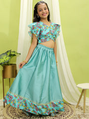Chanderi Lehenga Choli Set for Girls - Blue | BR23LC54BLB