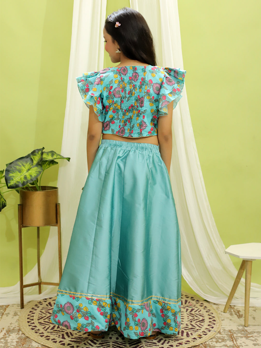 Chanderi Lehenga Choli Set for Girls - Blue | BR23LC54BLB | DesiQlo