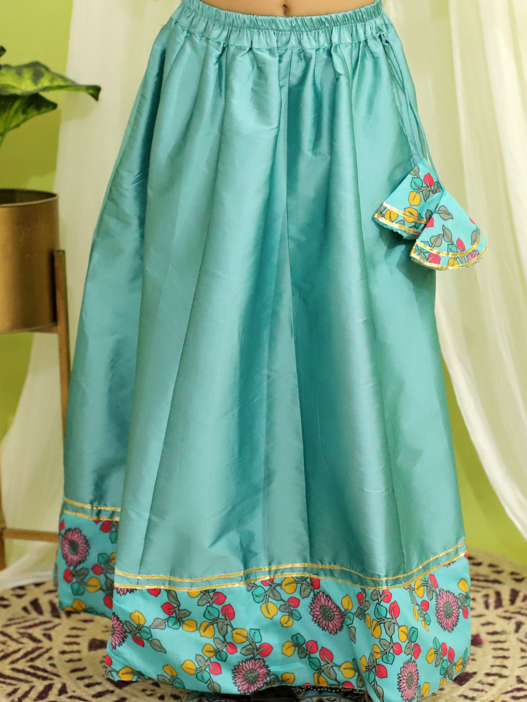 Chanderi Lehenga Choli Set for Girls - Blue | BR23LC54BLB | DesiQlo