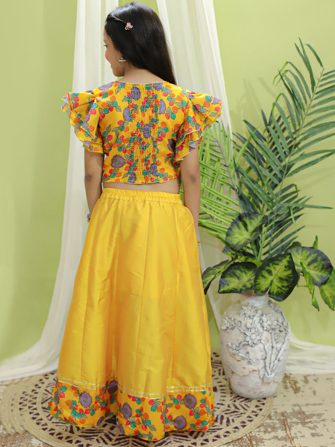 Chanderi Lehenga Choli Set for Girls - Yellow | BR23LC54YWB | DesiQlo