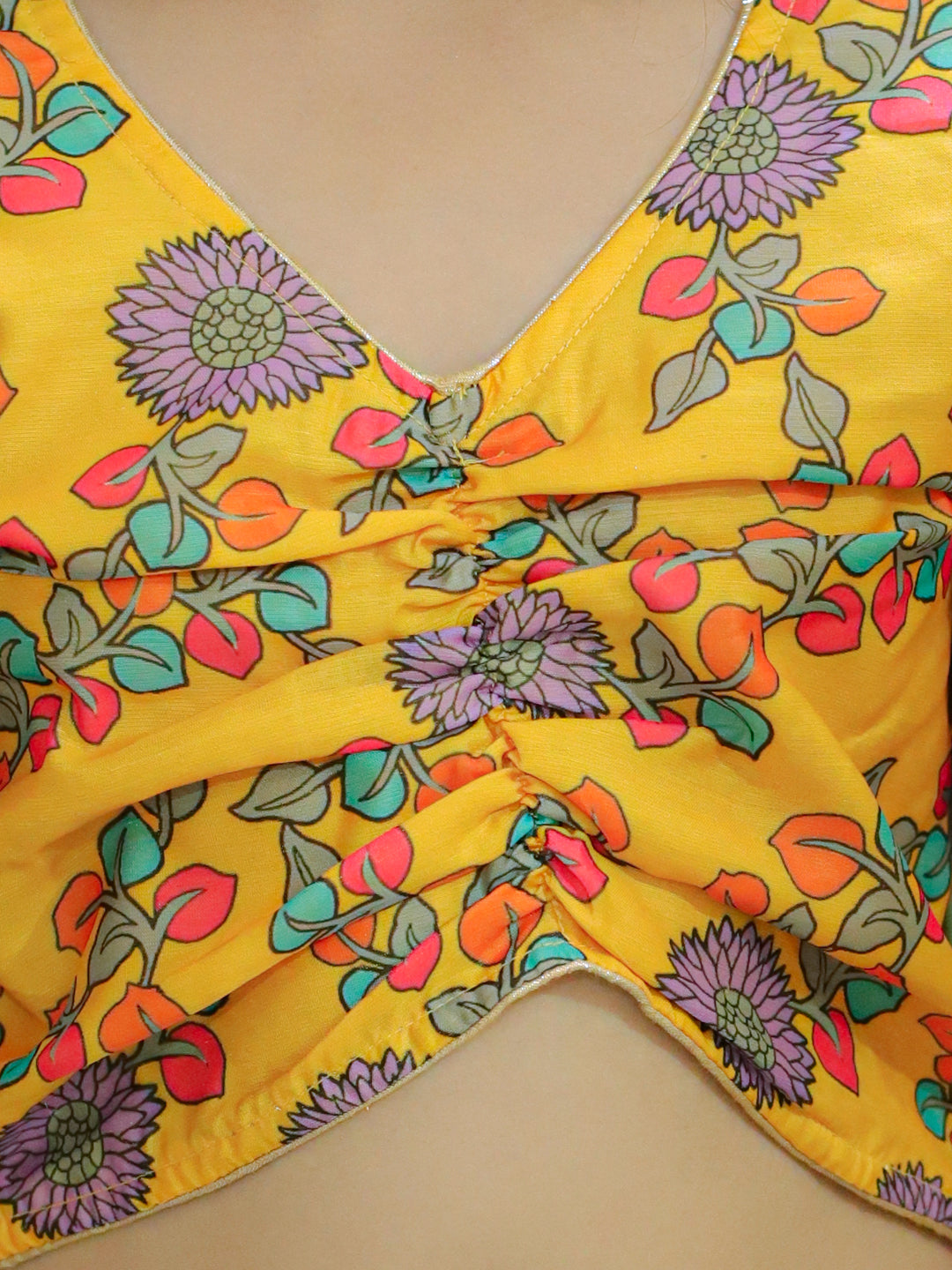 Chanderi Lehenga Choli Set for Girls - Yellow | BR23LC54YWB | DesiQlo