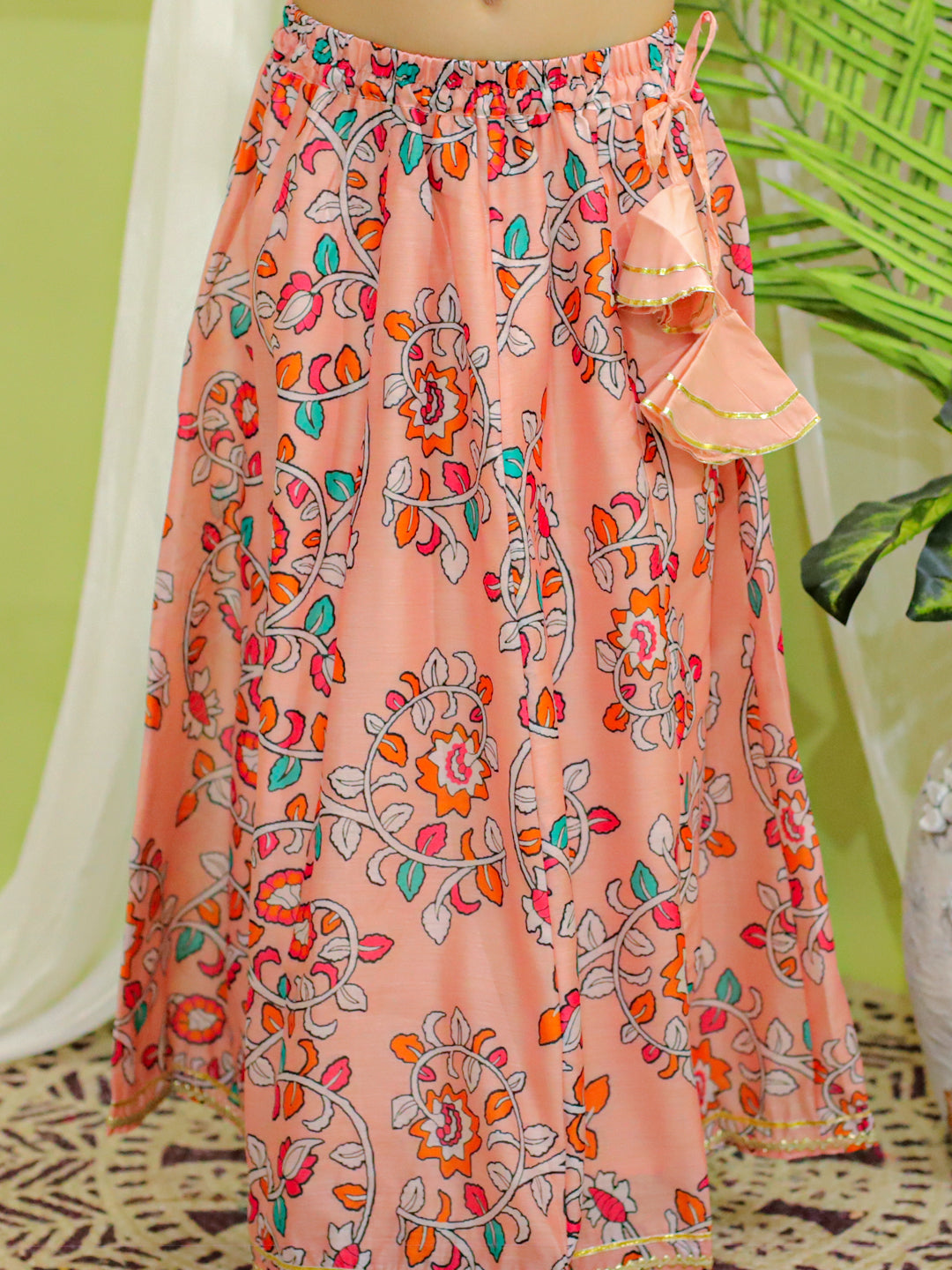 Chanderi Lehenga Choli Set for Kids - Peach | BR23LC55PHB | DesiQlo