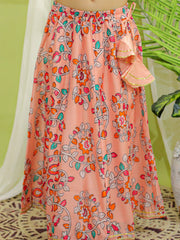 Chanderi Lehenga Choli Set for Kids - Peach | BR23LC55PHB