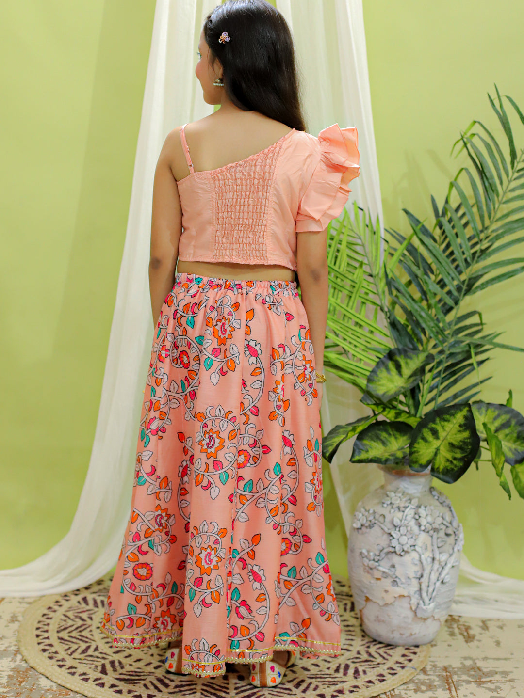Chanderi Lehenga Choli Set for Kids - Peach | BR23LC55PHB | DesiQlo